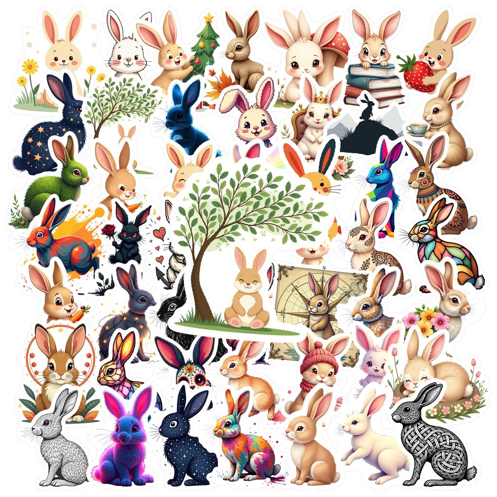 35-50pcs Cartoon Rabbit Stickers Kawaii Easter Bunny Graffiti Diy Laptop Decals Decoration Stiker Reward Stationery