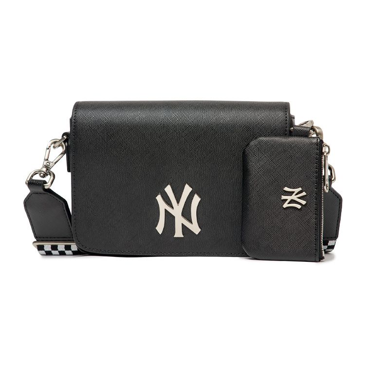 

MLB New York Yankees Large Logo Checkerboard Flap Synthetic Leather Shoulder Crossbody Bag Unisex Bags Black 3ACRS042N-50BKS Black