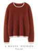 Women's 100% Cashmere Color Block Round Neck Pullover Sweater - Autumn/Winter Seven Gauge Single Ply Loose Fit