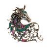 Retro Rhinestone Horse Brooch Pin Women Men Zinc Alloy Horse Head Lapel Pin Animal