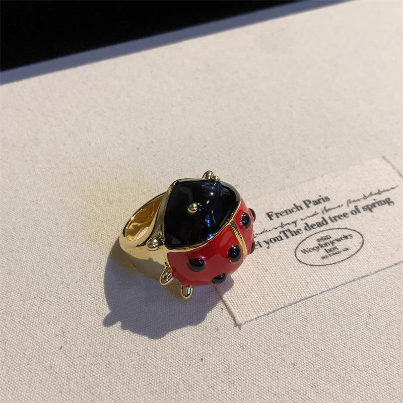 Vintage Enamel Rhinestone Insect Ring Colorful Cute Butterfly Beetle Punk Y2K Jewelry for Women Accessories Party Gift