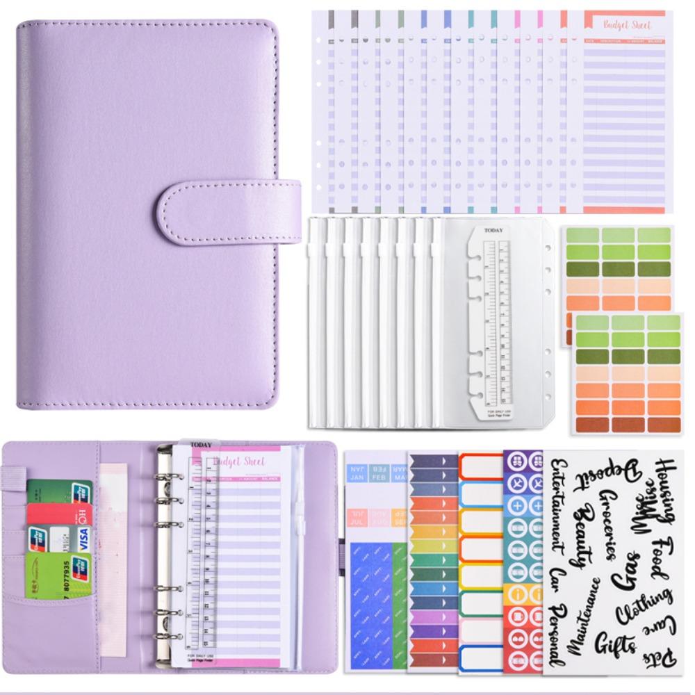 Magnetic button Cash Budget Ledger Macaron Color PU Leather Folder Loose-leaf Notebook  School
