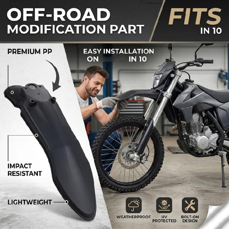 Motorcycle Front Area Dirt Cover, Single Black Polypropylene Mud Guard Accessory for IN 10 Garage Replacement, Upkeep, and Fit Checks Task