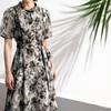 Elegant Lace-up Waist Midi Dress - Summer Print