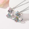 Cat Jewelry Set for Girls Necklace Bracelet Ring Stud Earring Sets for Kids Rainbow Rhinestones Jewelry for Women Girls