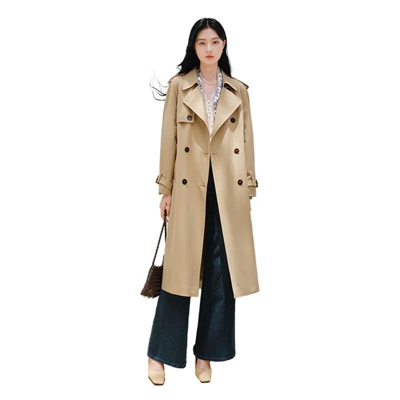 Xiangying Women s Double-Breasted Khaki Trench Coat M