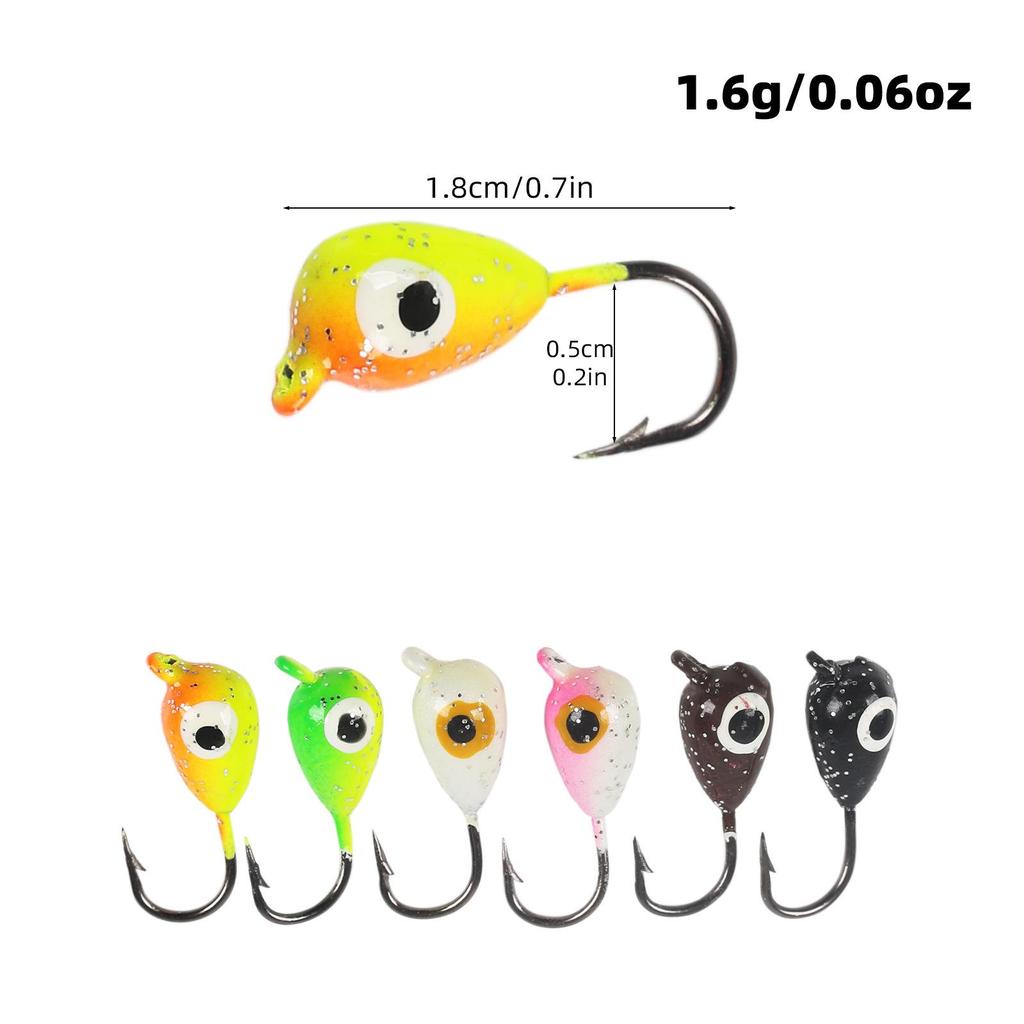 6-Color Raindrop-Shaped Lead Head Fishing Hook 1.6g Micro-Lure for Ice Fishing with Soft Bait