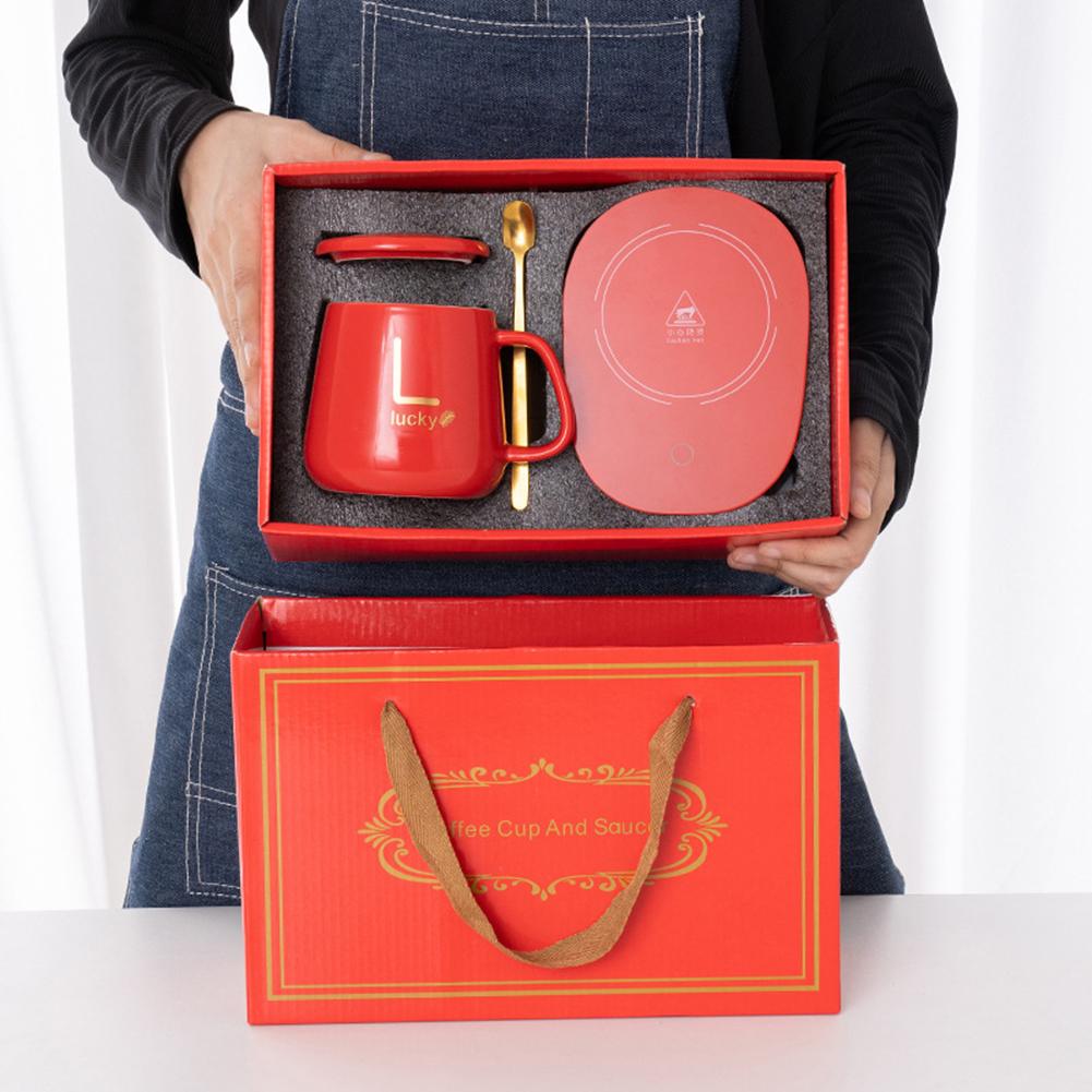 55℃ Warmer Smart Coffee Mug,400ML Electric Charing Ceramic Cup for Heating Milk Tea,Multifunctional Thermostat Cups Set for Gift