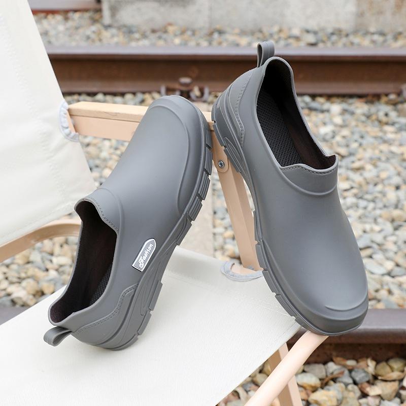 Low-top Rain Shoes Men's Summer Casual Fashion Short Rain Boots Men's Shoes Flat-bottomed Waterproof and Velvet Thick-soled Water Shoes Non-slip
