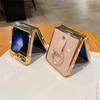 Leather Plating  Ring Phone Case For Samsung Galaxy Z Flip 7 6 Flip 5 Zflip 4 3 Bling Diamond Shockproof Cover Funda