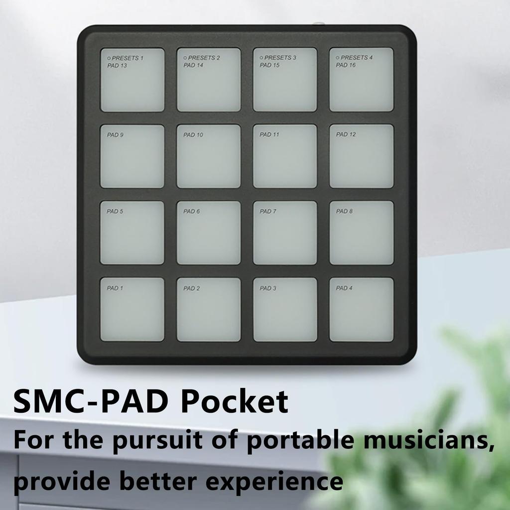 SMC-PAD Pocket Black Wireless MIDI Controller W/ 16 Strike Pads USB-C Interface Design Small Midi Pad Keyboard Controller
