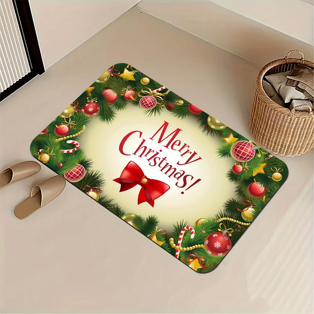 Merry Christmas Welcome Doormat, Non-Slip Washable Fade-Resistant Tapestry Rug for Multi-Room Indoor Outdoor Holiday Decor