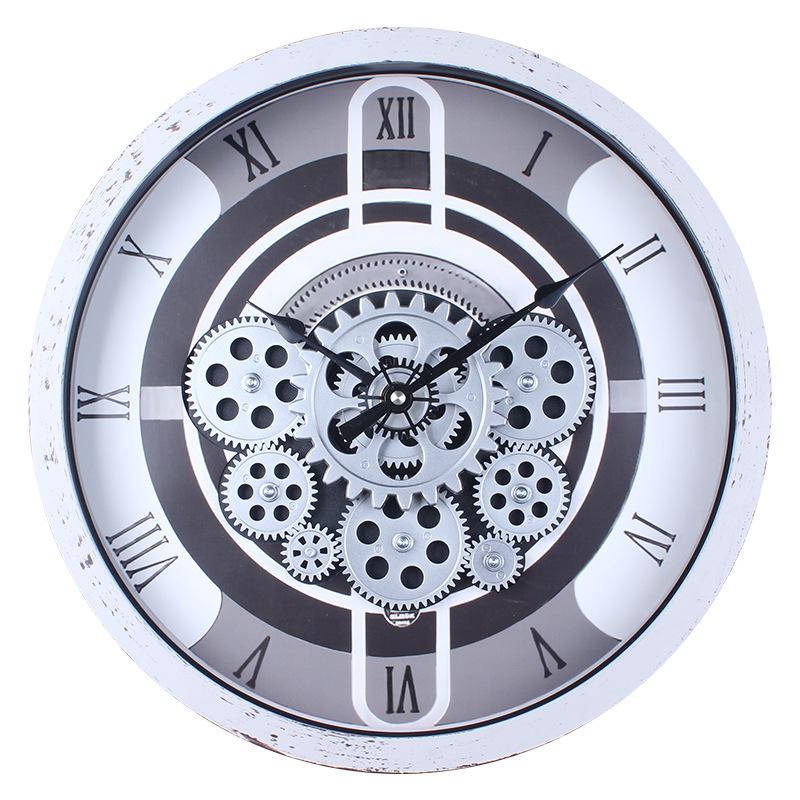 

40СМ Настенные часы с шестеренками Кантри Настенные часы Подвесные Креативные Римские Декоративные Подвесные Часы 40CM style, white sweeping gold.