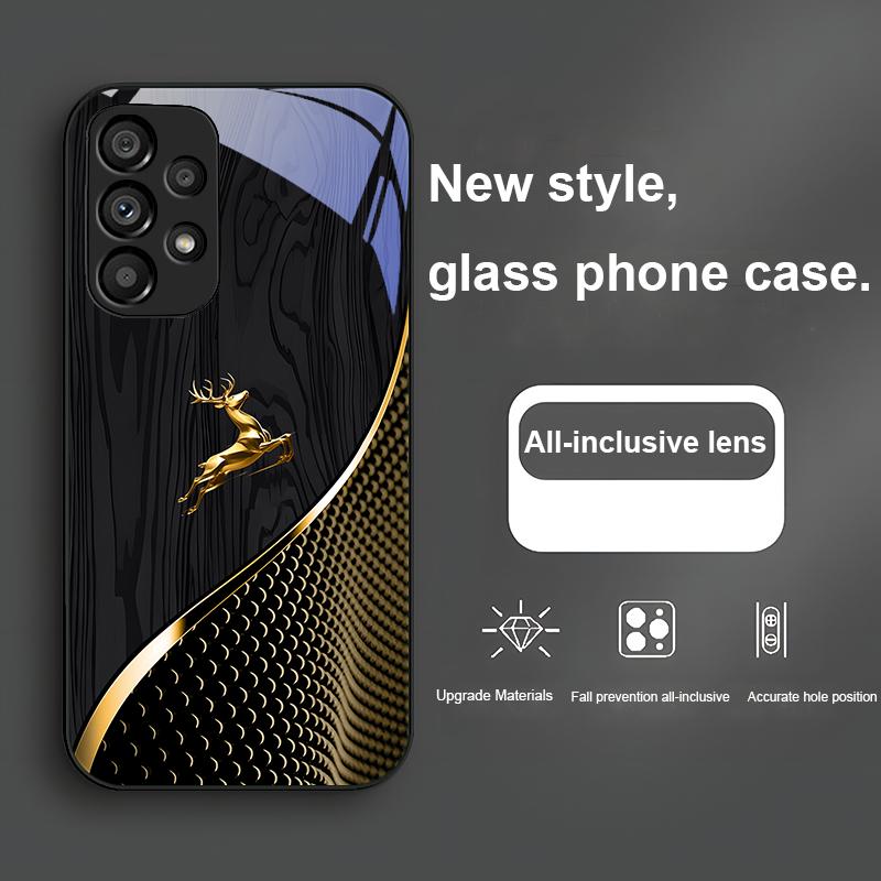 Zarif Ahşap Desenli Geyik Samsung Galaxy S24 Plus S20 21 FE S23 Ultra S8 9 A70 72 73 50 51 52 53 için Temperli Cam Telefon Kılıfı