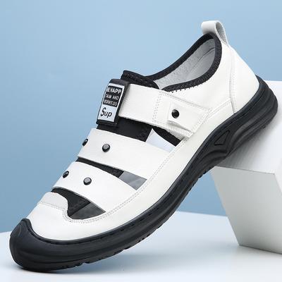 Men'S Leather Sandals Leather Men'S Shoes Summer Breathable Middle-Aged Hole Shoes Men'S Non-Slip Soft-Soled Casual Dad Shoes
