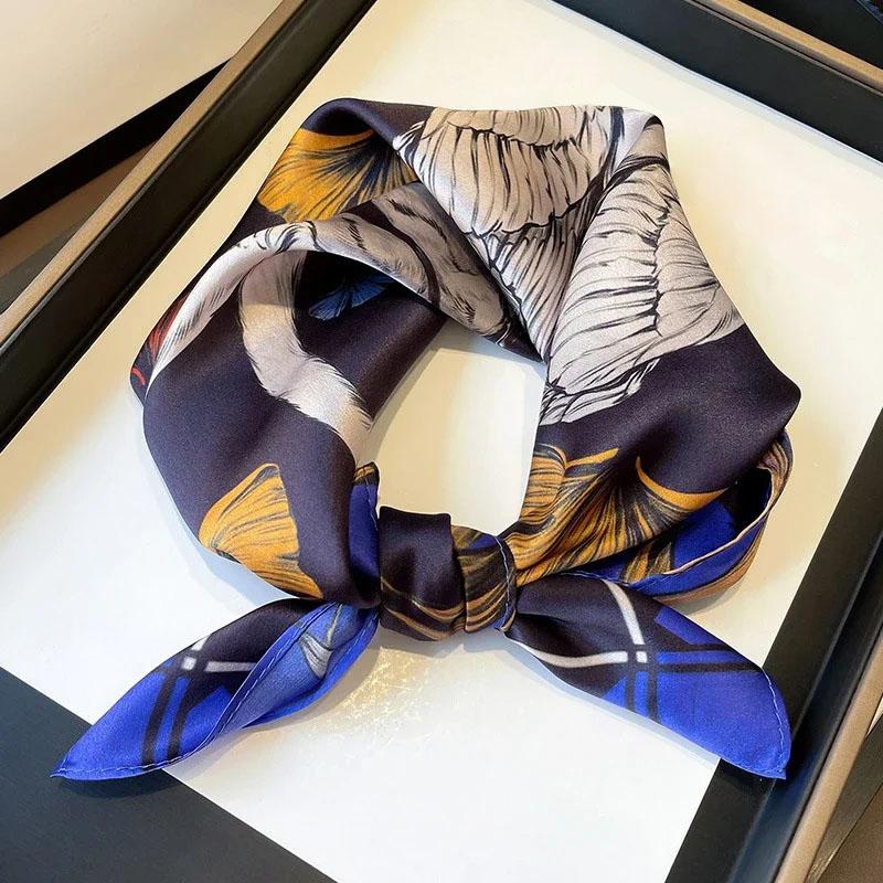 Natural Real Silk Scarf Women New Print Neck Hairband Square Shawl Neckerchief Female Hijab Poncho Bandana Headband