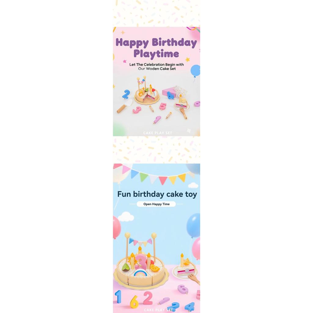 Children's Simulation Wooden Birthday Cake Toys Pretend Play Cutting Food Game Children Role Play Toy Gifts for Boy Girl