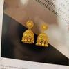 Bohemian Gold Tassel Stud Earrings: Ethnic Style Filigree with Imitation Three Golds – High-End Ear Accessories.