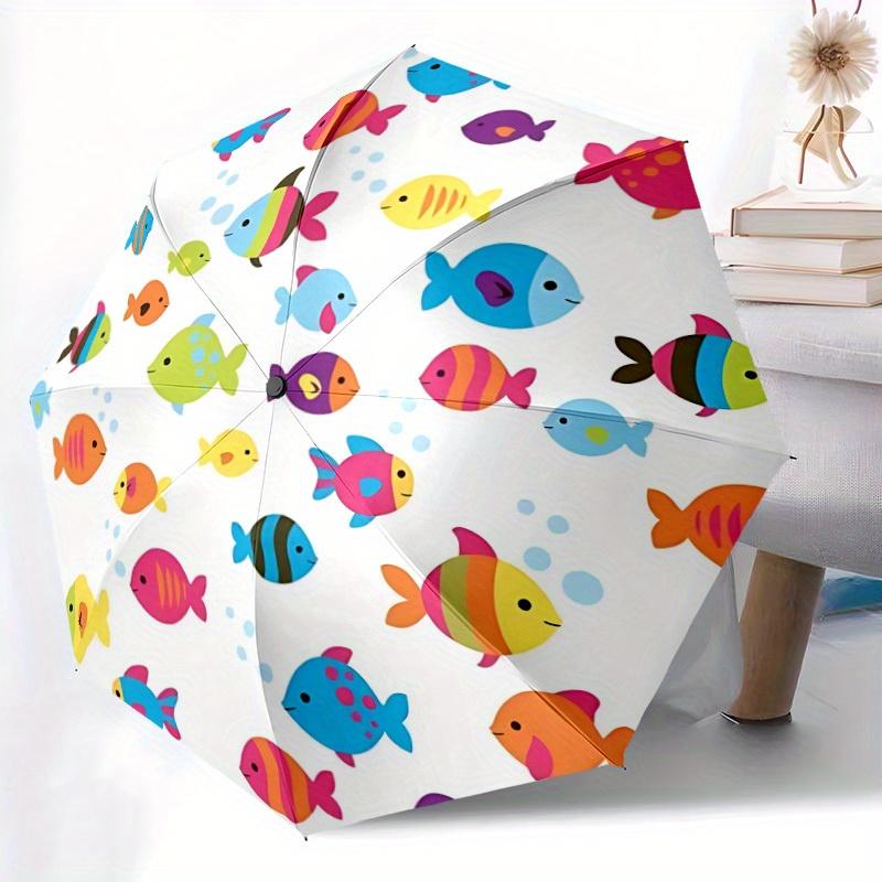 1pc Fish Pattern Automatic Opening/Closing Folding Umbrella with 25 Ribs, Plastic Handle, Windproof Portable Sunshade Umbrella y250726065