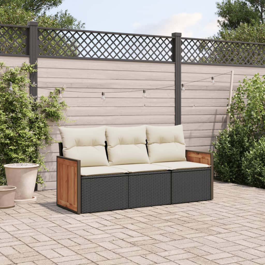 Vidaxl 3-Cz. Set da Salotto per Giardino, Cuscini, Rattan Nero PE