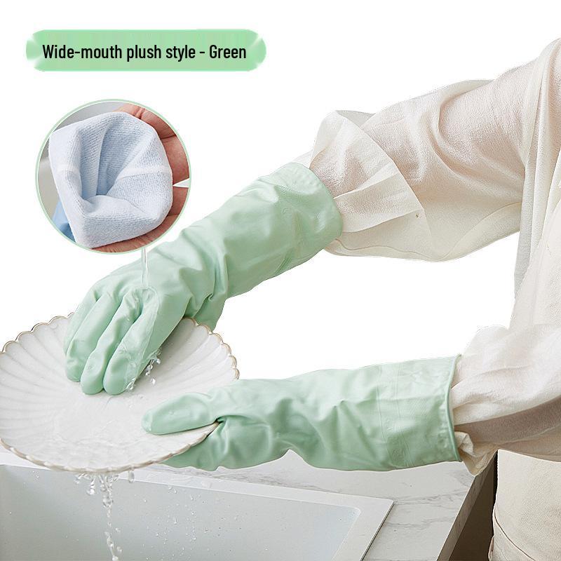 

Waterproof PVC Dishwashing Gloves with Velvet Lining for Women - Durable, Thickened Rubber for Kitchen and Laundry Use.