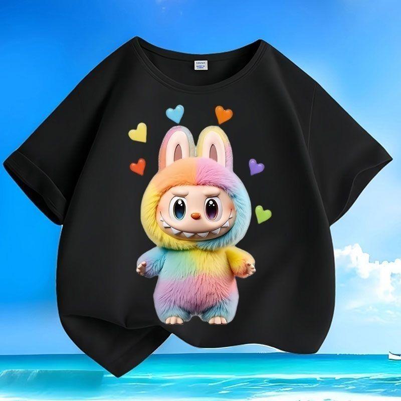 

Базовые футболки для мальчиков и девочек, футболки с коротким рукавом, летние детские топы свободного кроя из чистого хлопка с круглым вырезом 130 чёрный