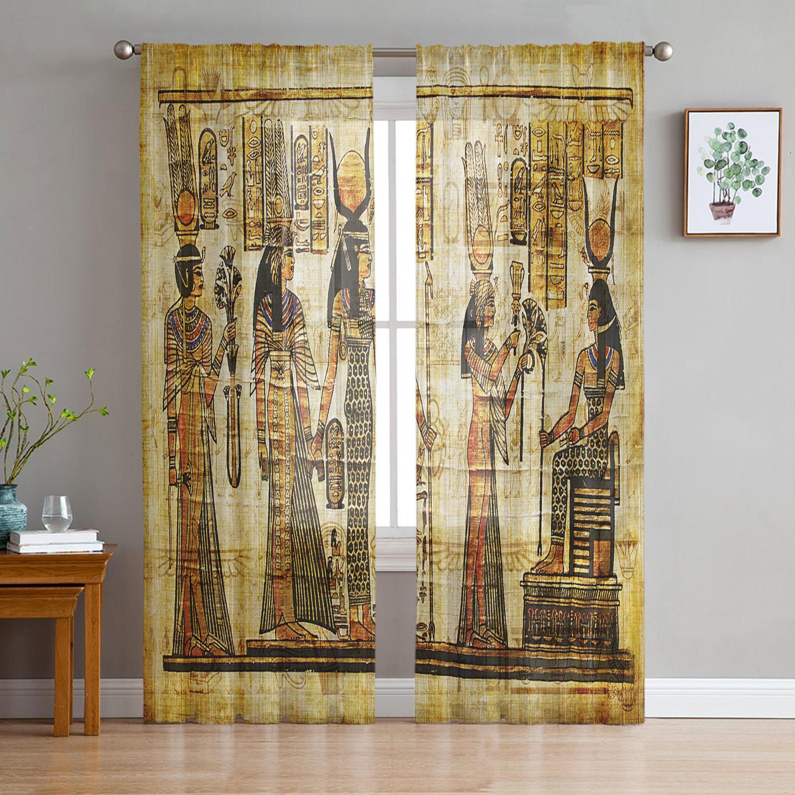 

Египетский художественный узор современные шторы для гостиной прозрачные тюль занавески окна прозрачные для спальни аксессуары декор W135 x H114cm