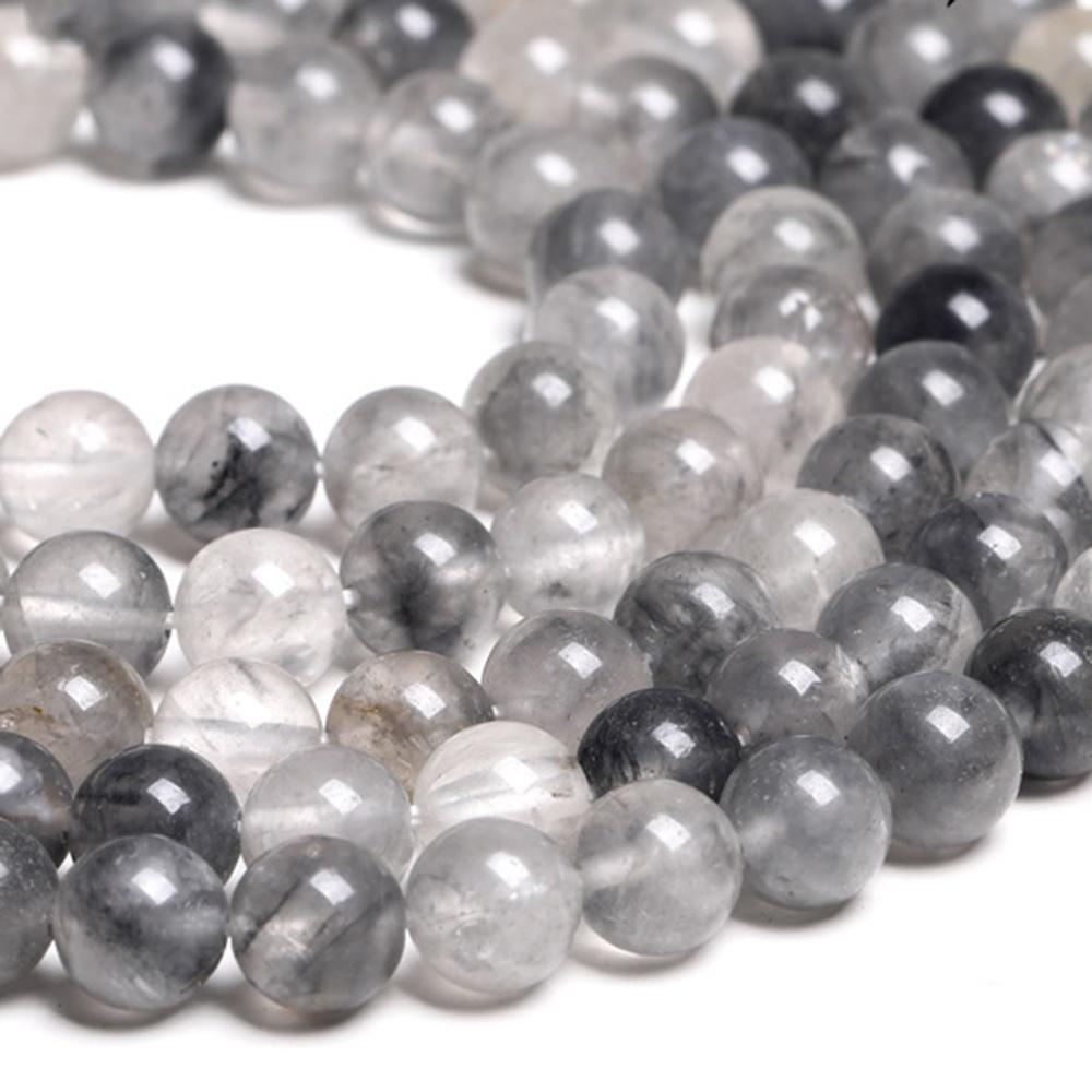 Gray Crystal Quartz Stone Natural Round Beads 15"Strand Smooth Loose Spacer Beads 4/6/8/10/12mm for Jewelry Making DIY Bracelets Accessories