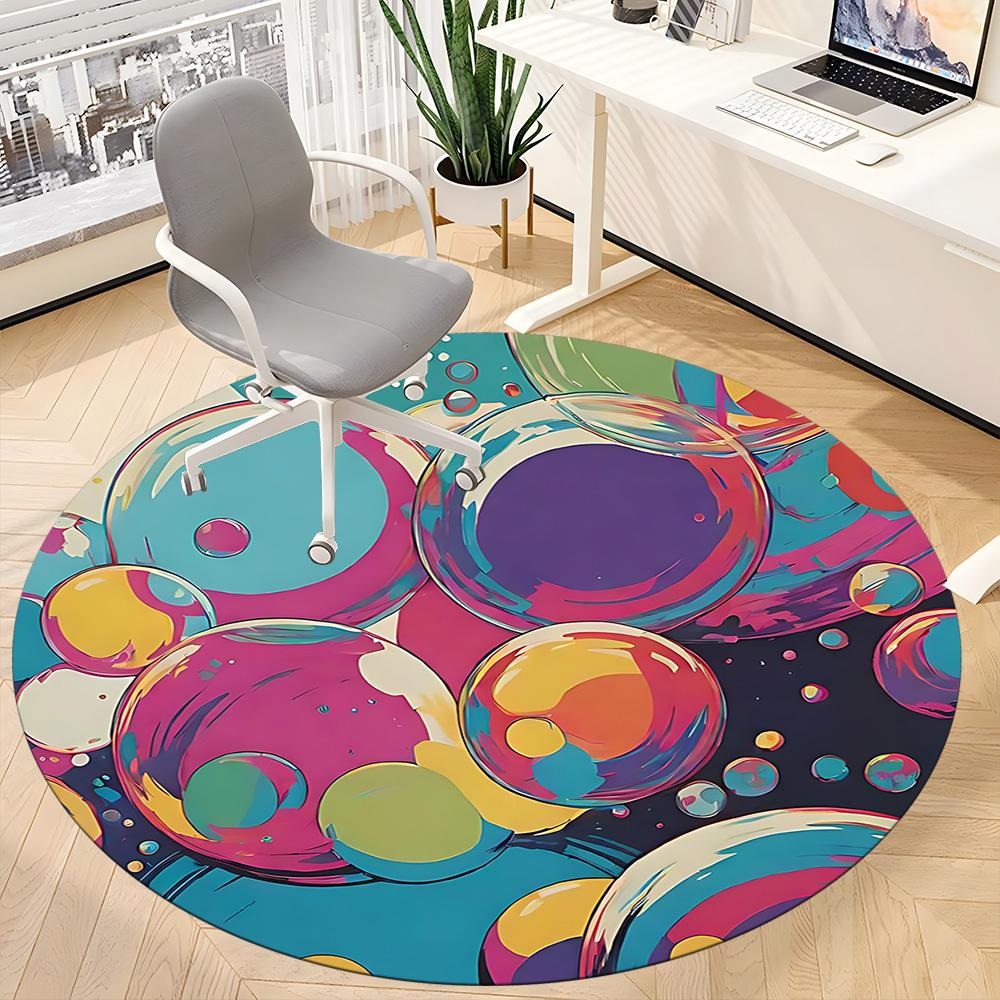 1pc Bubbles Colors Office Round Area Rug, Indoor Mat Suitable For Office, Under Office Chairs Bedroom Living Room Home Decor, Room Deco