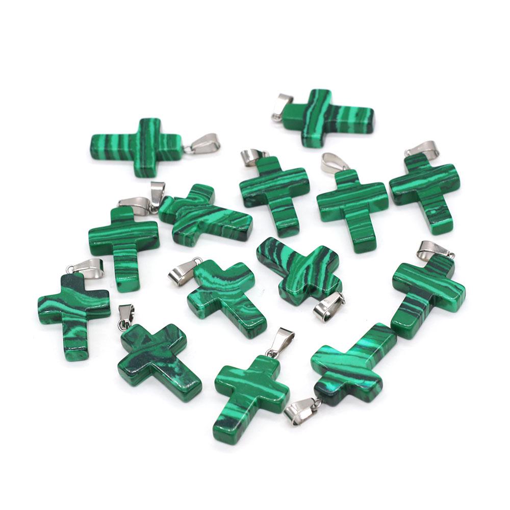 5Pcs Natural Stone Quartz Pendants Exquisite Cross-shaped Semi-precious Charms for Jewelry Making DIY Necklace Accessory Easter Gifts
