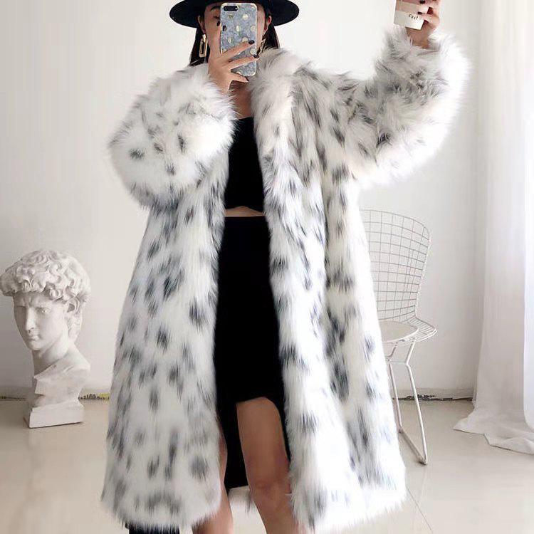 European & American Lynx Leopard Print Lapel Fox Fur Coat for Women – Long, Young Style