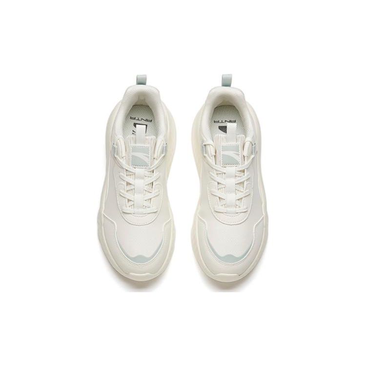 Anta Lifestyle Series Synthetic Leather Sneakers Wear-Resistant Low-Top Casual Shoes Women Sneakers White Green 122118843S-3