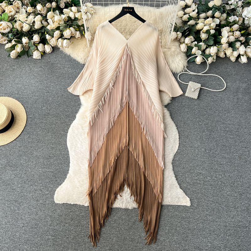 Women's Wear Niche Style Contrast Color Stitching Tassel Dress