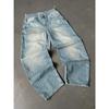 Streetwear Jeans Y2K Mens Pants Harajuku Hip Hop Letter Embroidery Vintage Blue Baggy Jeans High Waist Wide Leg Trouser