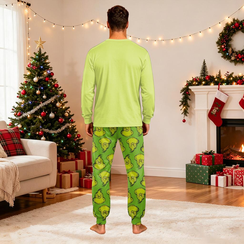 Christmas Print Matching Family Pajama Set Long Sleeve Neck Top and Pants for Parents and Kids