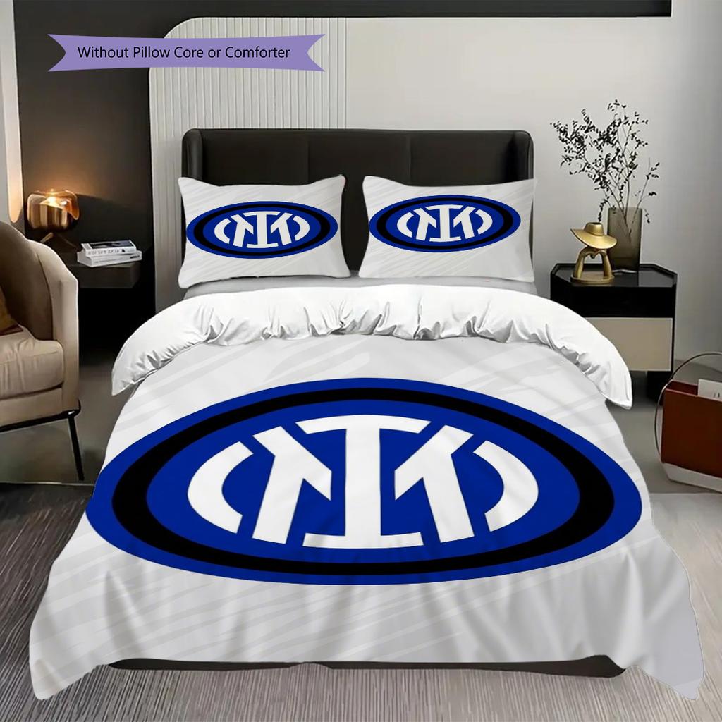 Inter Milan Emblem Blue Geometric Background Three-piece set (1 * duvet cover + 2 * pillowcase, without core) Soft and comfortable