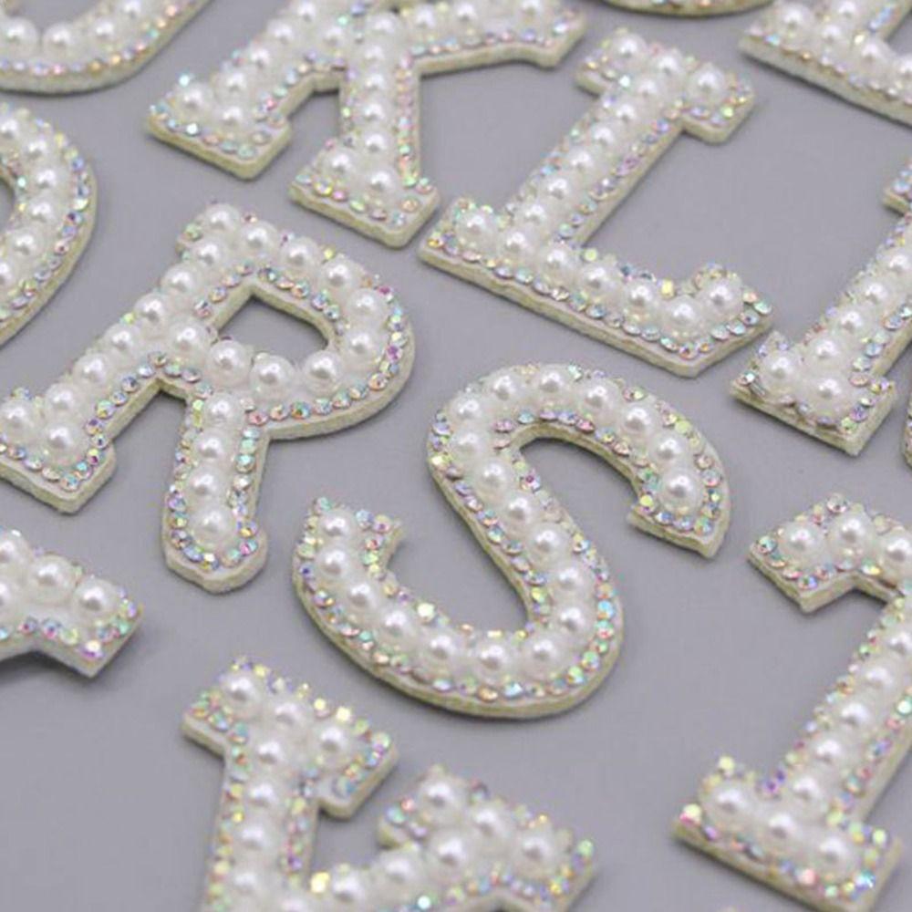 26Pcs Beaded Rhinestone Letter Patches A-Z Alphabe English Alphabet 26 Letter Applique Flatback Multi-color Pearl Alphabet Patch