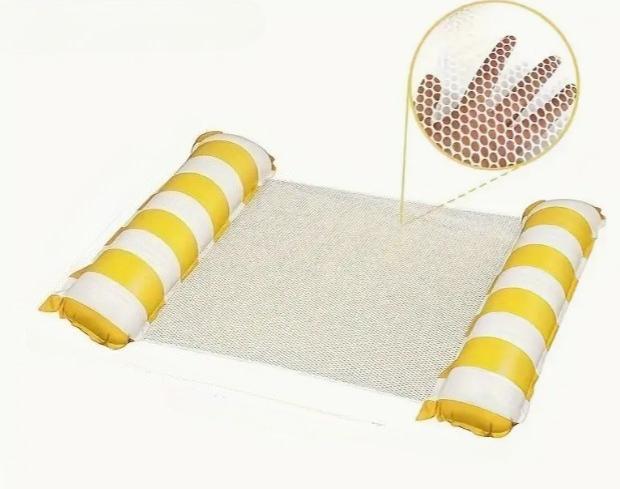 1Pc Inflatable Water Hammock With Mesh, Foldable Striped Pattern Floating Bed, Water Recliner, For Pool Party, Beach Fun