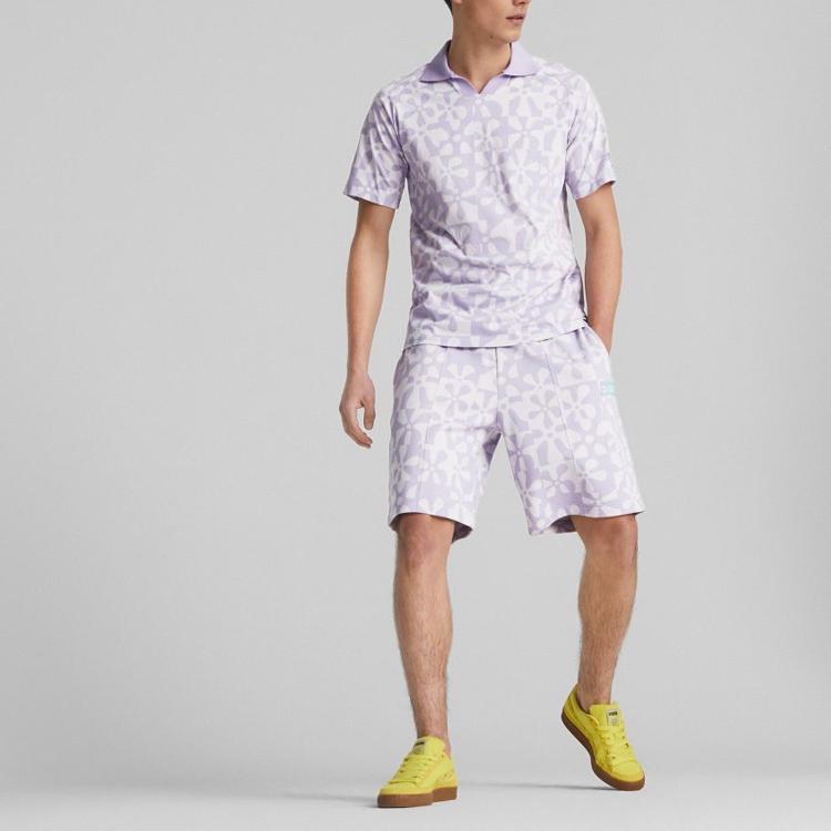 Puma Floral Print Casual Short Sleeve Polo Unisex Tops Lavender-Purple 620688-25