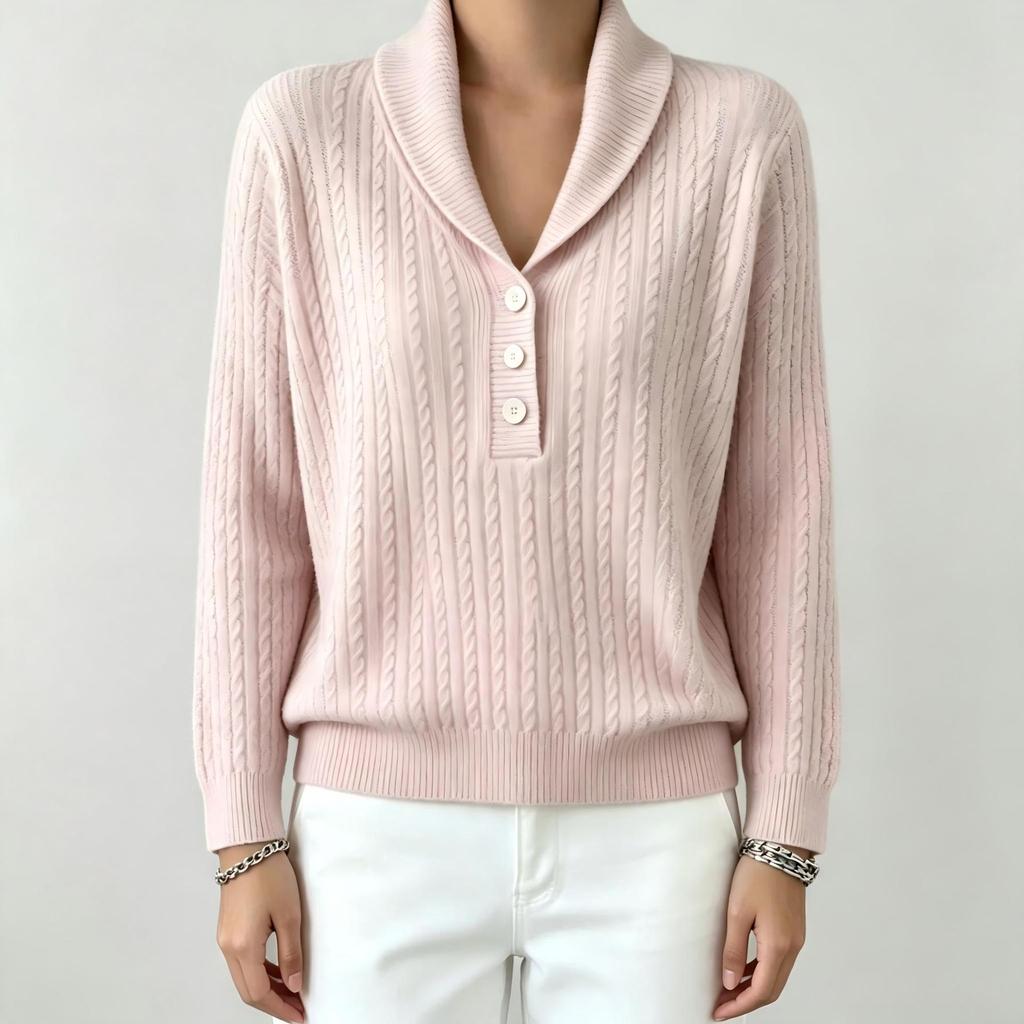 Women S Solid Polo Neck Long Sleeve Knit Sweater Casual Wear