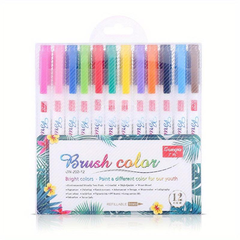12 Colors Colorful Beauty Pens, Fluorescent Colored Small Letters, Large Regular Letters for Students To Practice Calligraphy, Soft Head Graffiti