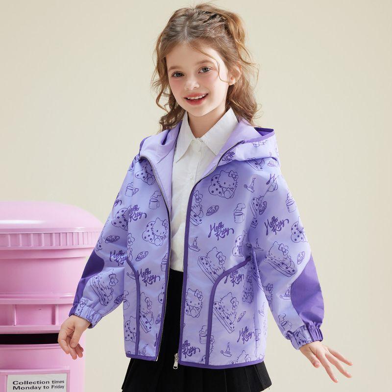 Hello Kitty Girls  Autumn Jacket 2024 New Cartoon Medium and Large Children s Clothing Children s Autumn Clothing Girls  Clothes Purple 130