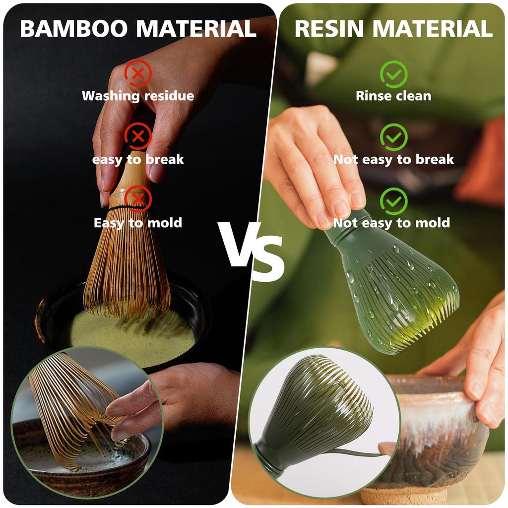 Bigqin Tea Ceremony Matcha Reusable Tea Ceremony Resin Tea Ceramic Stirring and Matcha Brush 3-Piece Set 100-Stand Whisk, Tools, Blender, Spoon,