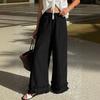 VONDA Women Casual Elastic Waist Casual Nonelastic Wide Leg Pants Ruffled Hem Trousers