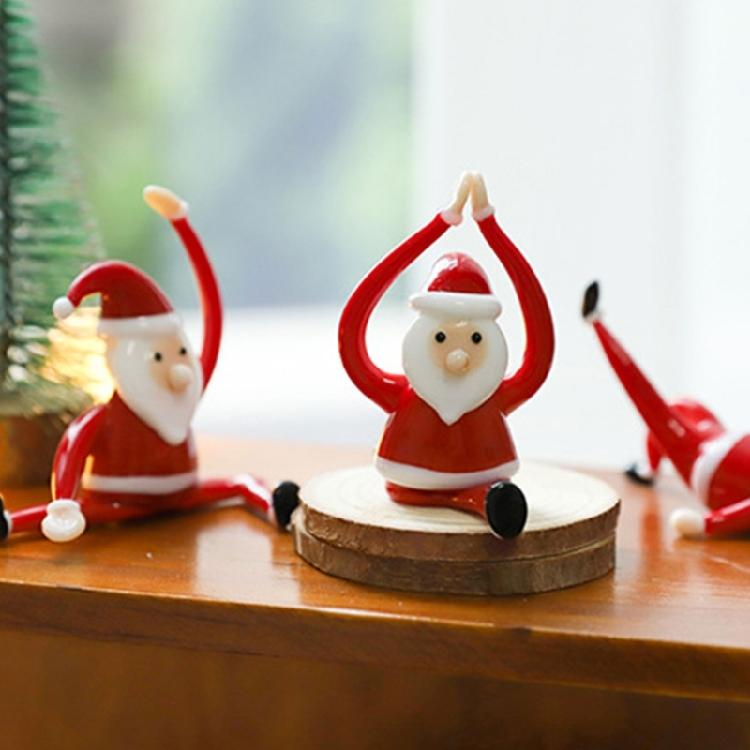 Christmas Decorative Figurine Santa Clauses Ornament Glass Yogas Santa Clauses Figurines for Holiday Car Home Decorations