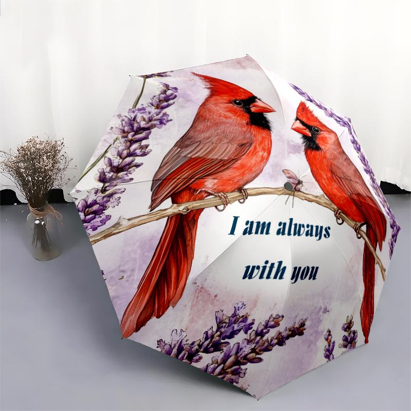 Cardinal and Bee pattern, automatic folding umbrella, portable and foldable design, 8 ribs, a Christmas or birthday gift.