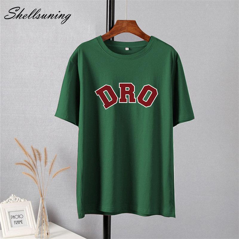 Shellsuning T-shirt da Donna con Stampa Grafica Semplice con Lettere, Estate, Cotone, Maniche Corte, Magliette Casual con Scollo a O, Top Trendy Streetwear