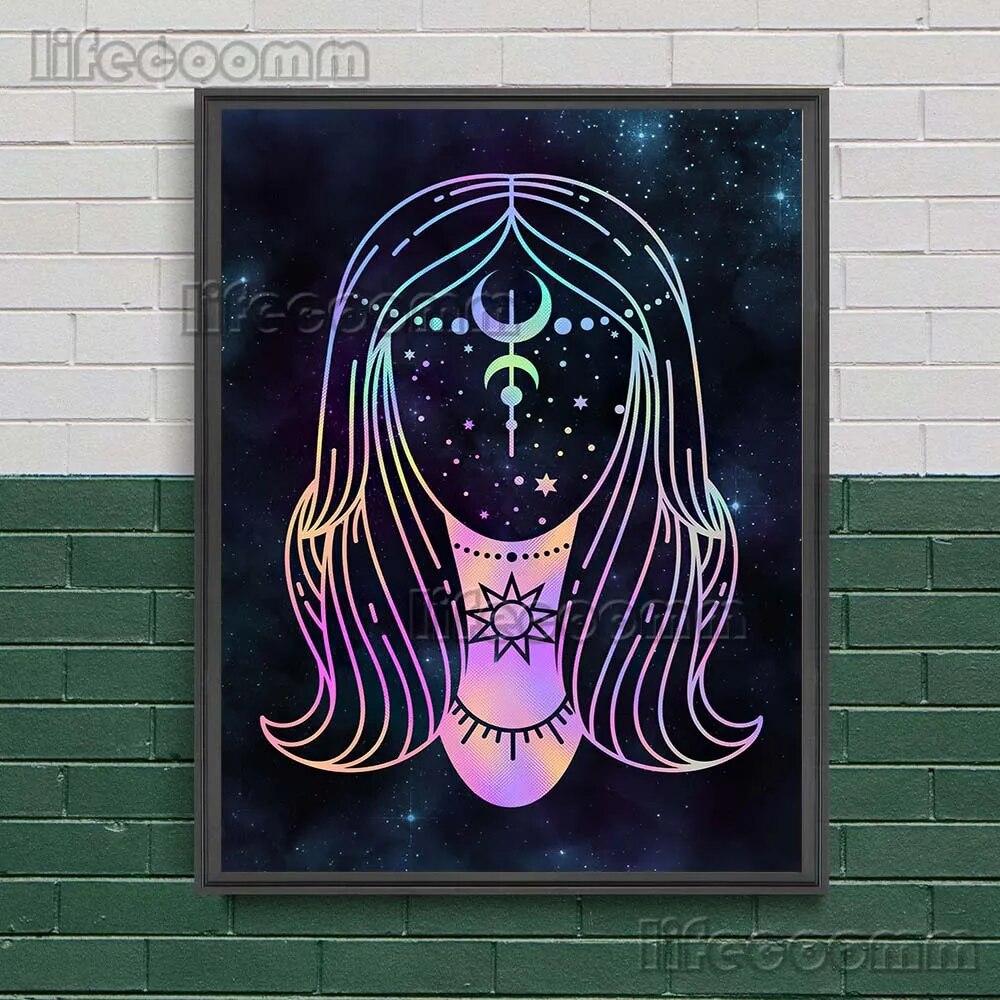 Mystical Witch Book Of Knowledge And Celestial Lunar Moth Wall Art Canvas Painting Ouroboro And Head Moth Poster And Pirnt Decor No Frame