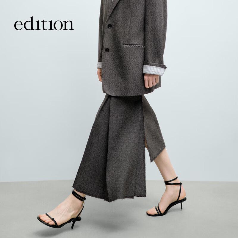 Женская неровная шерстяная твидовая длинная юбка M