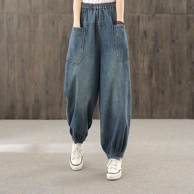 Women Jeans Spring Autumn Plus Size Casual Loose Pants Hight Waist Wide Leg Cropped Pants